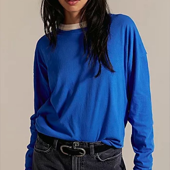 We The Free Tops - Free People Oversized Long Sleeve Top Distressed Blue size Small